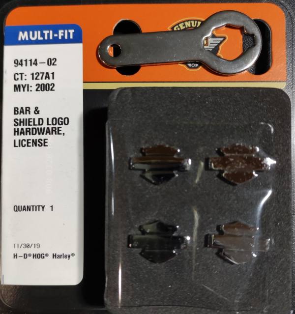 Kit bulloneria per il montaggio della targa con logo Bar & Shield Harley  Davidson, modello Montaggio universale sulla maggior parte dei modelli  Harley-Davidson, marca Harley Davidson